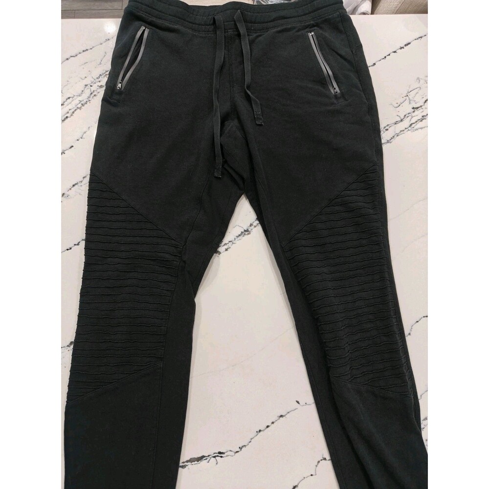 Alo Yoga Moto Joggers Sz M Black Modal Cotton Athleisure Lounge Activewear Zip